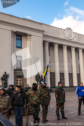 Image of Ukrainian revolution, Euromaidan after an attack by government f