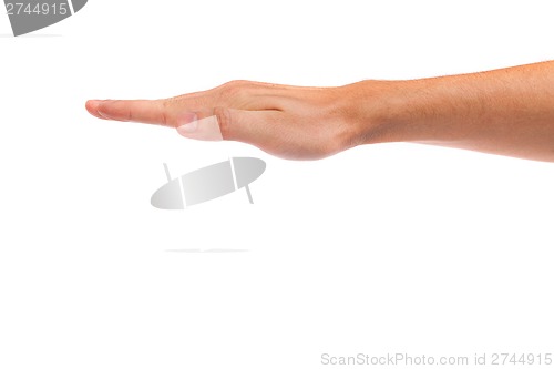 Image of Open palm hand gesture of male hand
