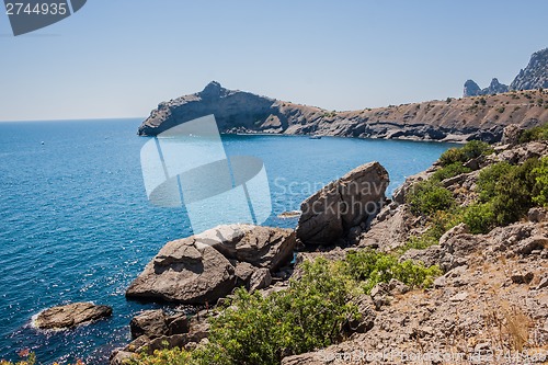 Image of Summer view seacoast. Sudak beach. Black Sea, Ukraine