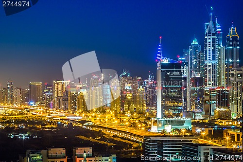 Image of Dubai downtown. East, United Arab Emirates architecture