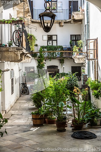 Image of A typical yard of Budapest. house built in classical style in Bu