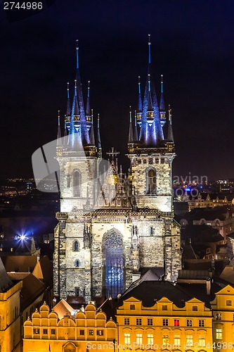 Image of Church of Our Lady before Tyn in evening in Prague,