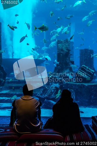 Image of Huge aquarium in a hotel Atlantis in Dubai on the Palm islands