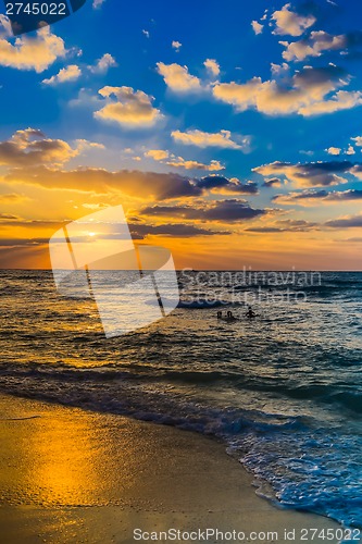 Image of Dubai sea and beach, beautiful sunset at the beach