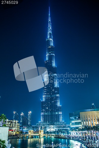 Image of View on Burj Khalifa, Dubai, UAE, at night