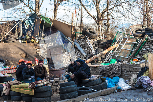 Image of Ukrainian revolution, Euromaidan after an attack by government f