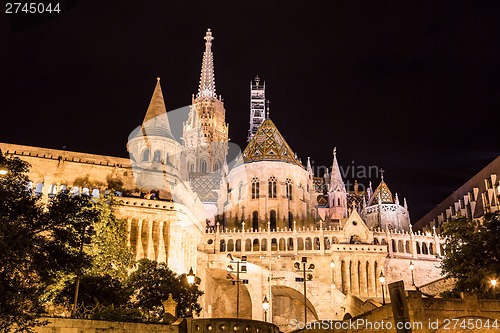 Image of Fisherman's bastion night view, Budapest, Hungary