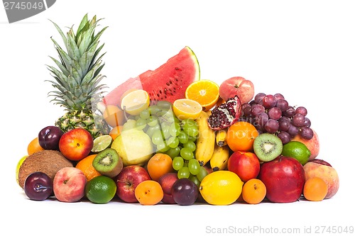 Image of Huge group of fresh fruits isolated on a white background.