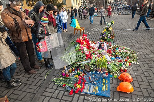 Image of Ukrainian revolution, Euromaidan after an attack by government f