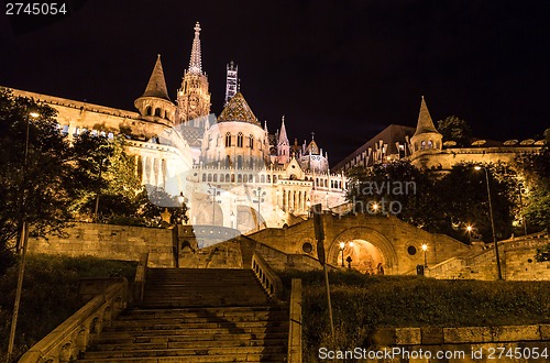 Image of Fisherman's bastion night view, Budapest, Hungary