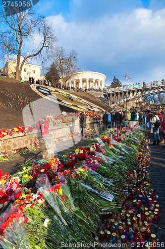 Image of Ukrainian revolution, Euromaidan after an attack by government f