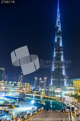 Image of View on Burj Khalifa, Dubai, UAE, at night