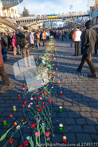 Image of Ukrainian revolution, Euromaidan after an attack by government f