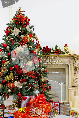 Image of Christmas tree in modern interior living room