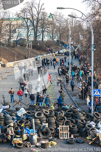 Image of Ukrainian revolution, Euromaidan after an attack by government f