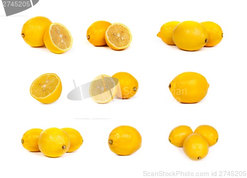 Image of Set of lemons and lemons cut in Half