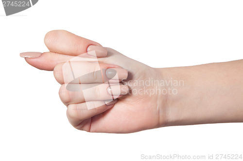 Image of Hand is showing a fig sign isolated on white