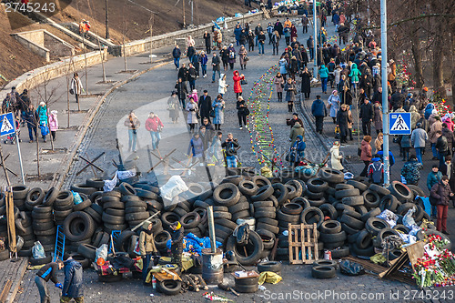 Image of Ukrainian revolution, Euromaidan after an attack by government f