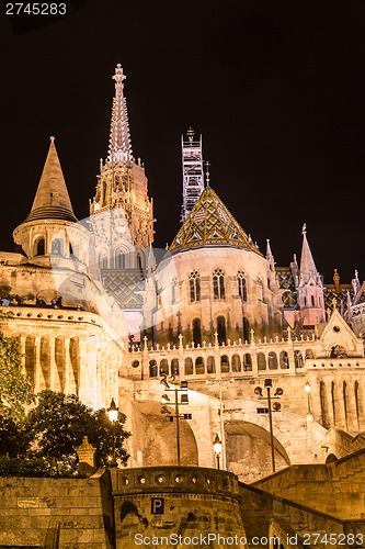 Image of Fisherman's bastion night view, Budapest, Hungary