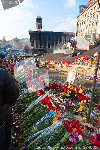 Image of Ukrainian revolution, Euromaidan after an attack by government f