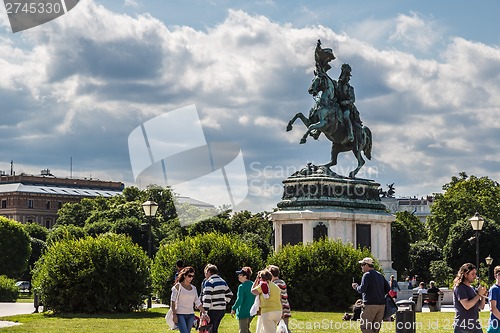 Image of horse and rider statue of archduke Karl in vienna at the Heldenp