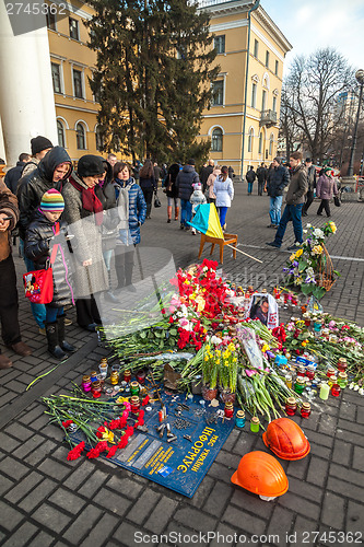 Image of Ukrainian revolution, Euromaidan after an attack by government f