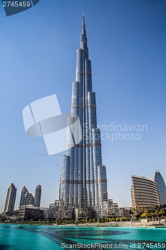 Image of View on Burj Khalifa, Dubai, UAE, at night