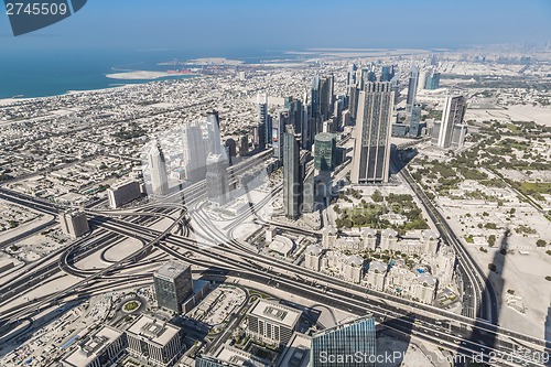 Image of Dubai downtown. East, United Arab Emirates architecture. Aerial 