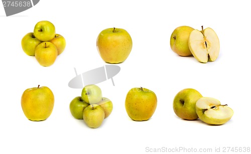 Image of Set of  shiny green apples isolated on white