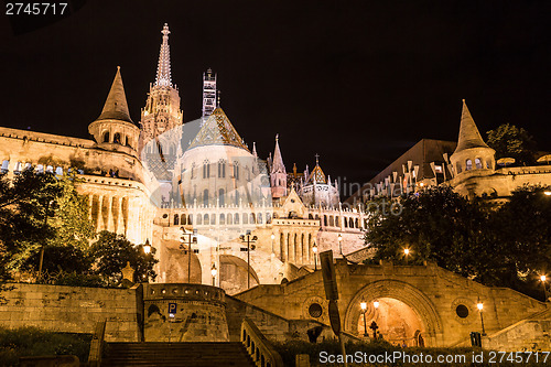 Image of Fisherman's bastion night view, Budapest, Hungary