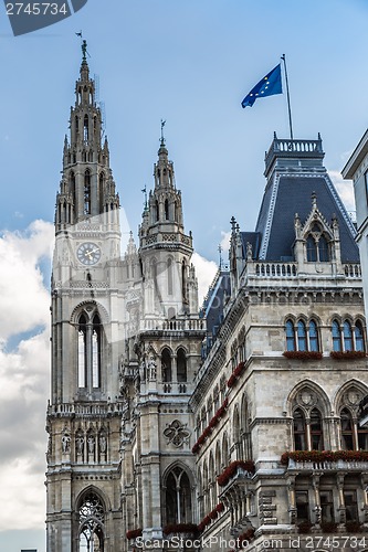 Image of Close up Tall gothic building of Vienna city hall, Austria