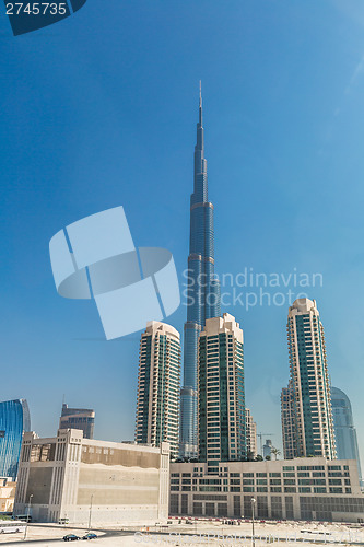 Image of View on Burj Khalifa, Dubai, UAE, at night