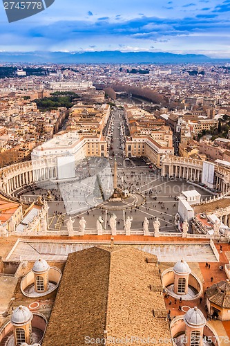 Image of Rome, Italy. Famous Saint Peter's Square in Vatican and aerial v