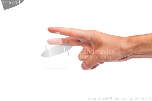 Image of Hand gesture number four closeup isolated on white