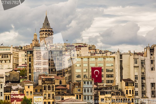 Image of Cityscape with Galata Tower over the Golden Horn in Istanbul, Tu