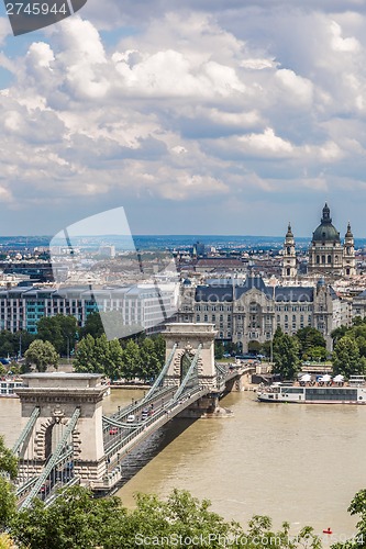 Image of Chain Bridge and Hungarian Parliament, Budapest, Hungary