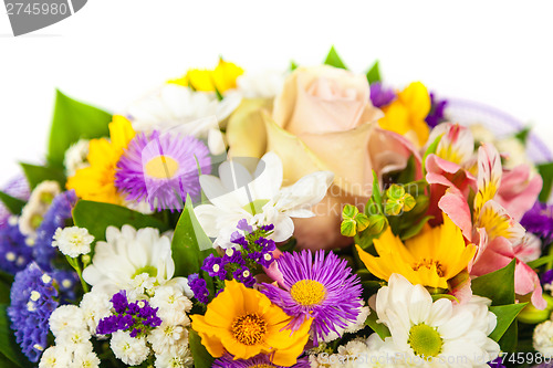 Image of spring flowers background on white background