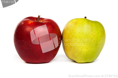 Image of A shiny red and green apples isolated on white