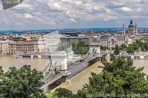 Image of Chain Bridge and Hungarian Parliament, Budapest, Hungary