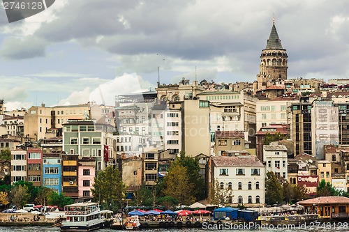 Image of Cityscape with Galata Tower over the Golden Horn in Istanbul, Tu