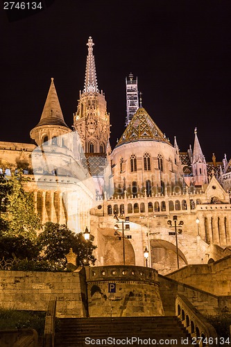 Image of Fisherman's bastion night view, Budapest, Hungary