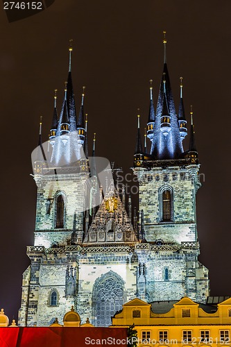 Image of Church of Our Lady before Tyn in evening in Prague,