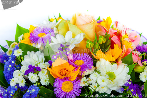 Image of spring flowers background on white background