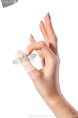 Image of Hand  is showing OK sign isolated on a white background