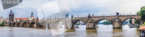 Image of Karlov or charles bridge and river Vltava in Prague in summer