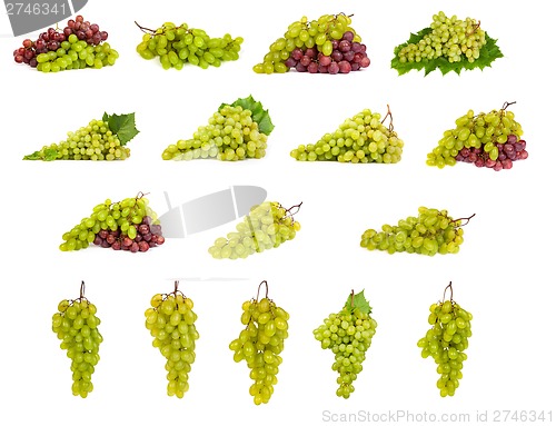 Image of set of White and Red Grapes laying isolated