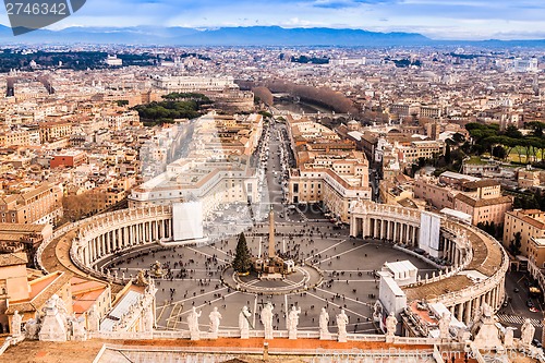 Image of Rome, Italy. Famous Saint Peter's Square in Vatican and aerial v