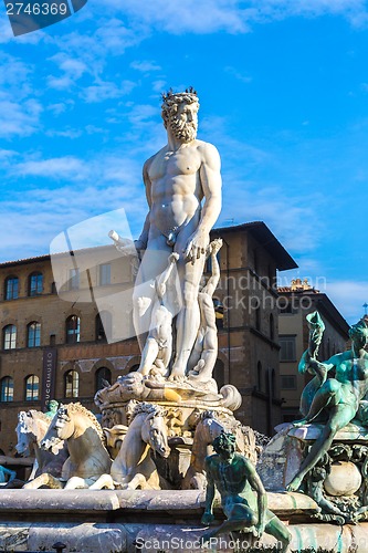 Image of Famous Fountain of Neptune on Piazza della Signoria in Florence,