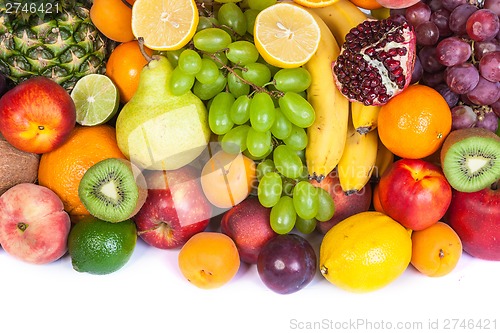 Image of Huge group of fresh fruits isolated on a white background.