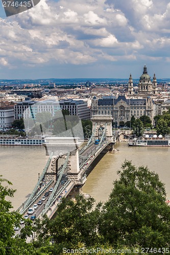 Image of Chain Bridge and Hungarian Parliament, Budapest, Hungary